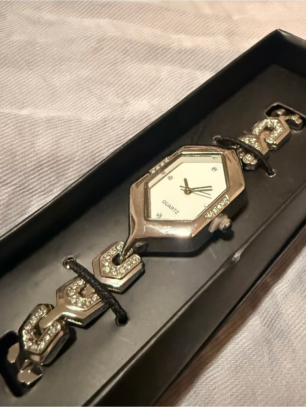 Avon Silver Toned Faux Crystal Gem Encrusted Wrist Watch (NWT)